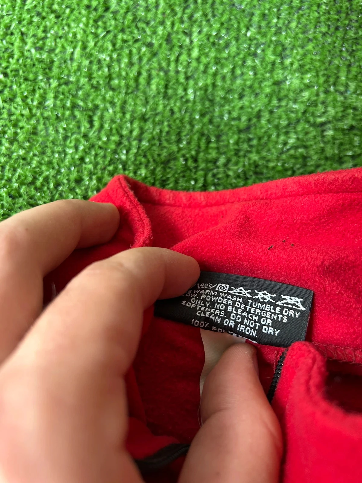 Red fleece pullover with quarter zip and half zip, Polartec, size L – photo 8
